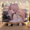 Anime Girl And Cat Healing Scenery Tapestry Wall Hanging Decorative Fabric for Room Headboard Background
