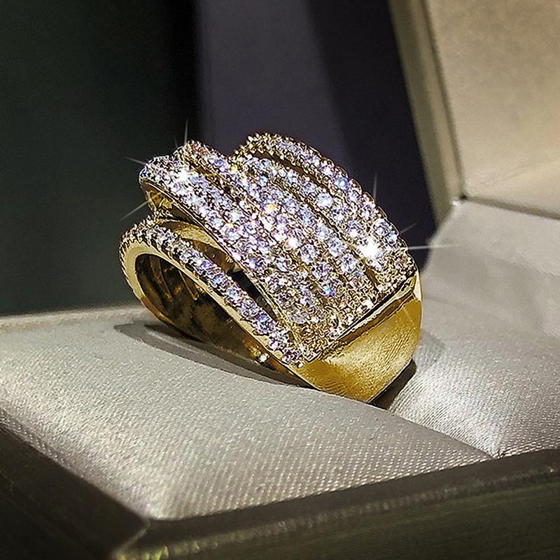 Huitan Micro Paved CZ Bling Bling Women's Finger-rings Modern Design Fashion Versatile Female Accessories OL Style New Jewelry