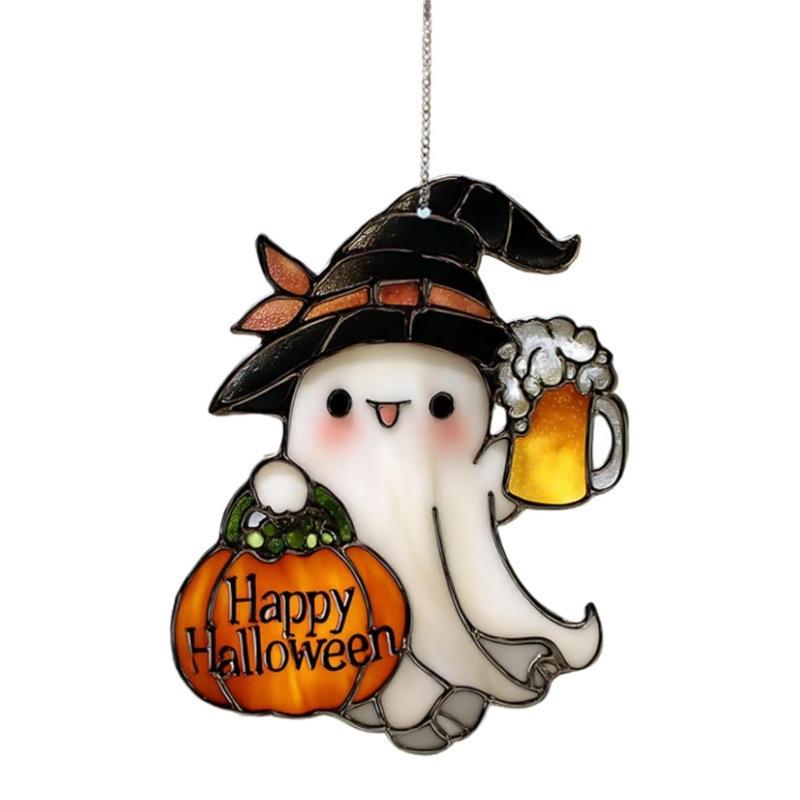 Acryl Spook Raam Decor Schattige Spook Zonenvanger Set voor Halloween Decoratie Glas-in-lood Stijl Acryl Raam Hangdecoratie voor Familie