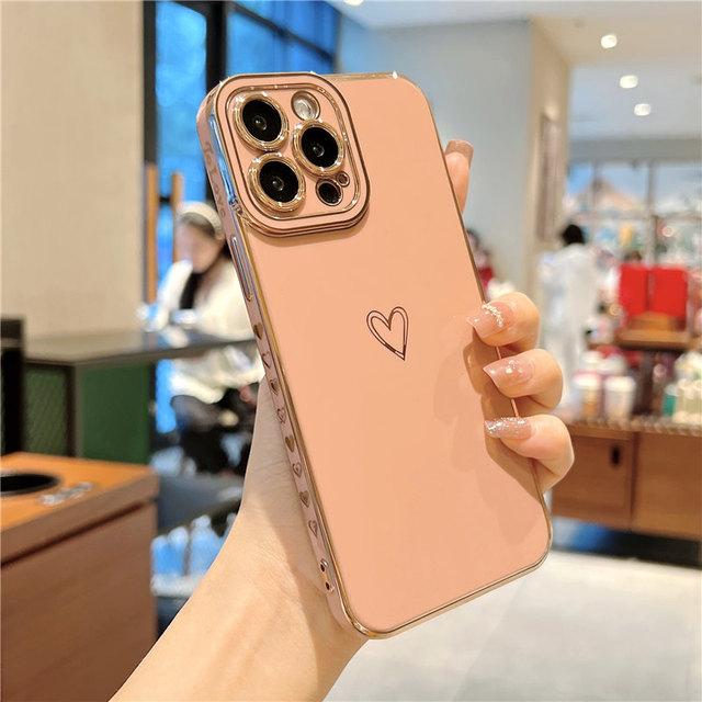 Soft Electroplated Love Heart Phone Case For Iphone 13 Pro Max 12 11 Xs Max X Xr 7 8 Plus 12 Pro Camera Protection Plating Cover