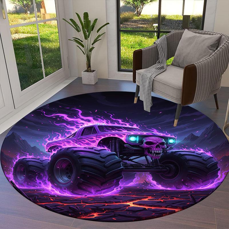 BadBeastTruck Round Area Rug,Carpet Rug for Living Room Bedroom Sofa Playroom Decor,Non Slip Floor Mat
