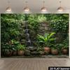 2D Tropical Waterfall Backdrop Green Plant Stone Wall Background