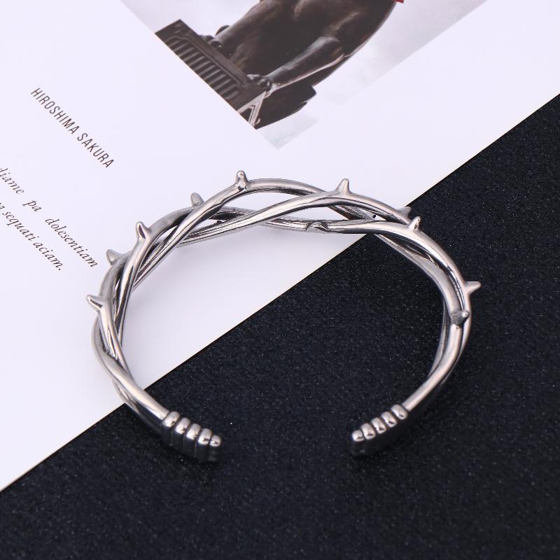 Bracelet Manchette Épine Gothique Pour Unisexe Punk Fil Barbelé Bangle Acier Inoxydable Torsadé Bijou Cadeau
