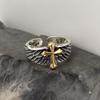 1Pc Wings Cross Graffiti Letters Open Ring Domineering Personality Men's Ring