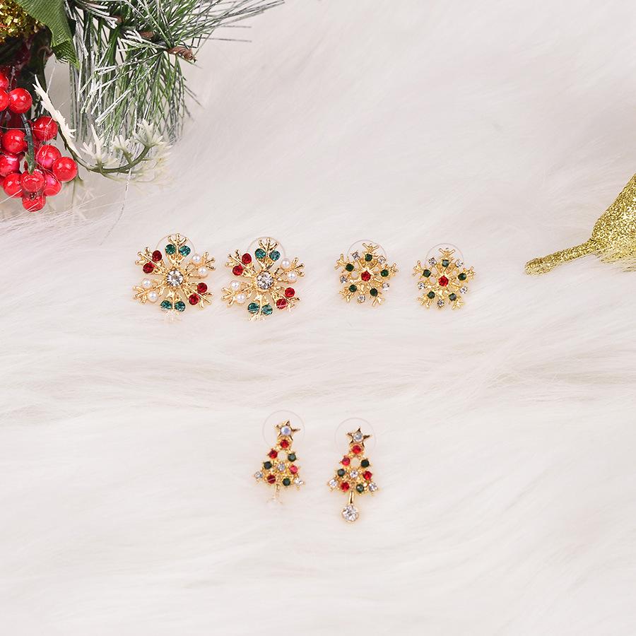 Exquisite European & American Fashion Diamond Christmas Tree & Snowflake Earrings - Sparkling Luxury Holiday Design