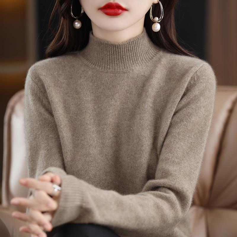 Women's Autumn/Winter Half Turtleneck Sweater - Long Sleeve, Loose, Slimming Knit Pullover
