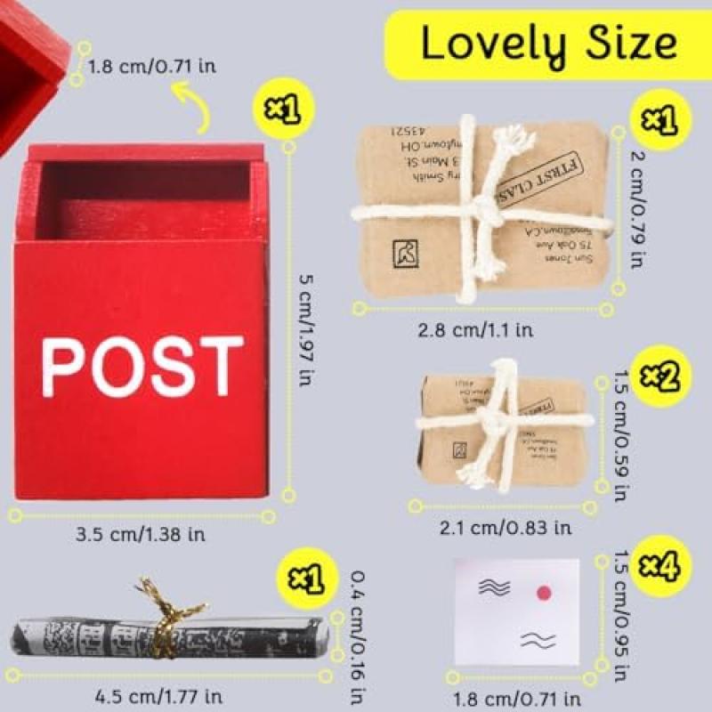 KEPKKU Christmas Elf Decor Accessories Set, 1:12 Scale Miniature Elf Mailbox/Newspaper/Envelopes, 9Pcs Mini Dollhouse Christmas Door Decor Less