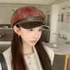 Women S Vintage Plaid Wool Blend Newsboy Cap With Leather Brim Fall Winter Korean Style Versatile