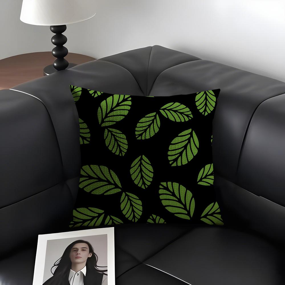 Leaves INS Cushion Cover Natural Linen Organic Fabric DoubleSided Printing Sofa Home Decor Gift Pillow Case