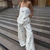 Runda Tryck Toppar Byxor Set Kvinnor Off Shoulder Söt Linne Lös Hög Midja Byxor Ny Mode Sommarsemester Outfits