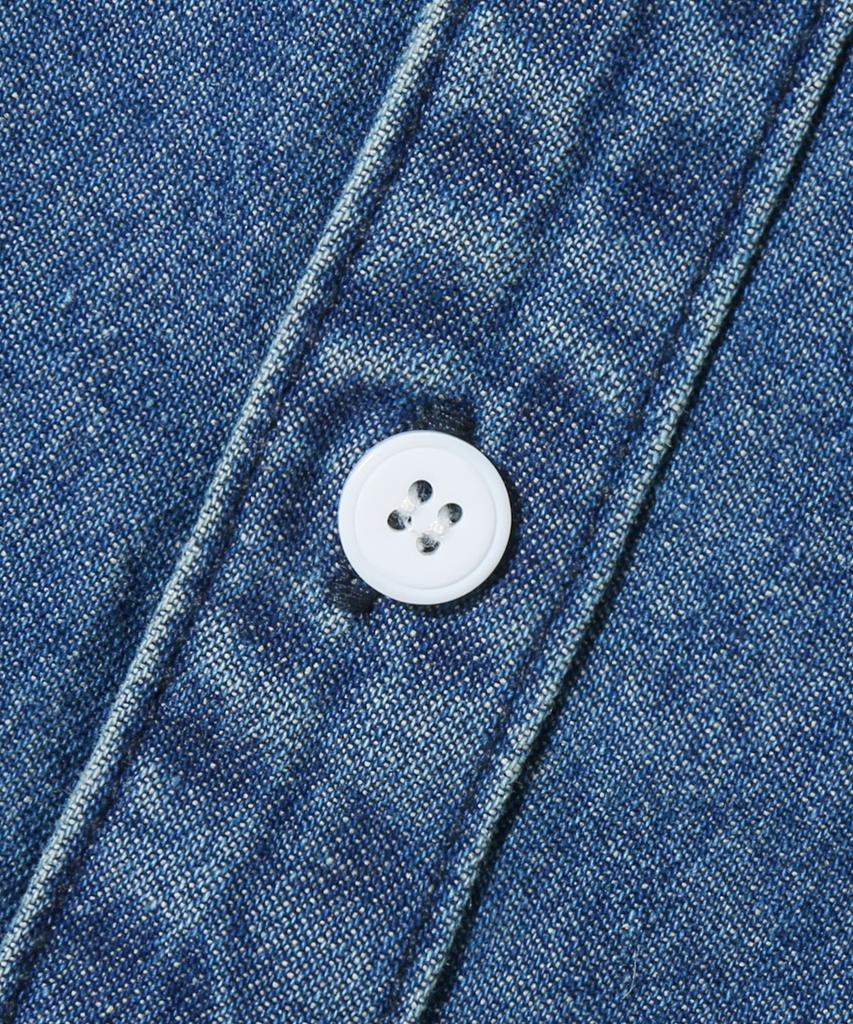 TRILLION Stone Washed Oversized Denim Long Sleeve Shirt (Middle Blue)