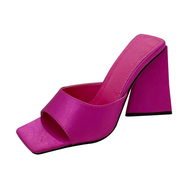 Summer Fashion Elegant Women Slides11cm High Heels New Purple Pumps Blue Mules Sandals Lady Rose Red Slippers Quality Shoes