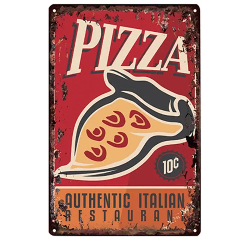 Pizza Sign Retro Tin Plate Painting Vintage Metal Picture Wall Decoration For Pizzeria Restaurant Dining Room