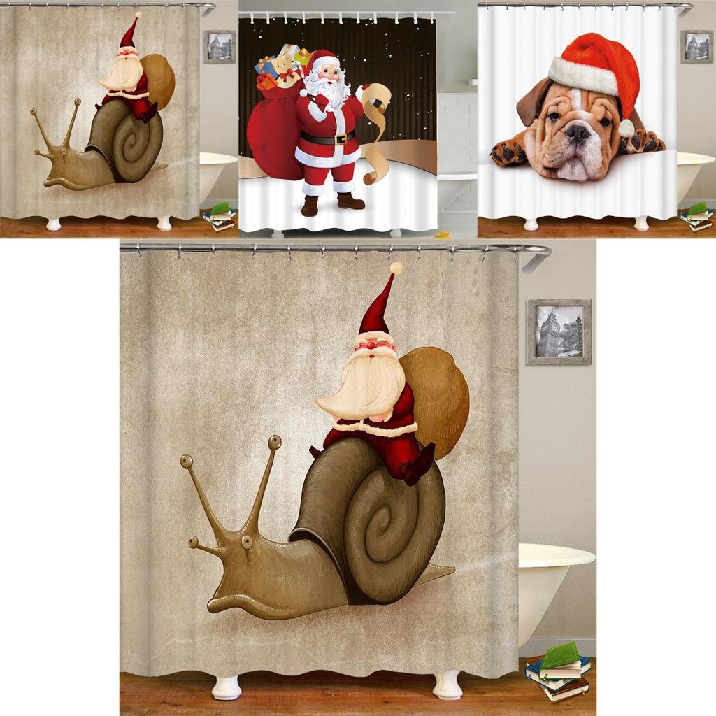 Kerst Douchegordijn Met Haken Duurzaam Waterdicht Badkamer Decor Kerstman