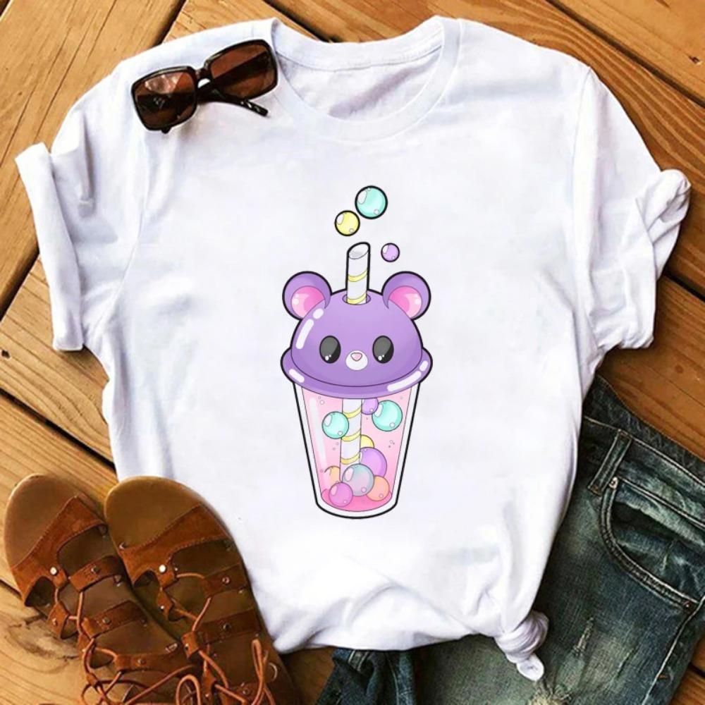 Funny Retro Casual Women's T-shirt Cute Women's Street Wear Panda Pattern Round Neck Short-sleeved Fashion Tea Print Aesthetic Clothing