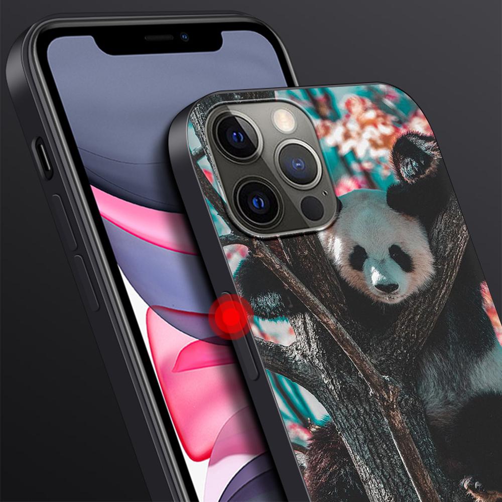 Coque Panda Ours Chinois pour Apple iPhone 14 11 13 12 Pro Max XR 7 8 + SE 2020 XS 6 6s Plus 5 5s Noire en Silicone Housse de Téléphone Coque