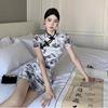 Retro Tie-Dye Graffiti Cheongsam Dress with Frog Buttons - Women's Summer Slim Waist Short Skirt