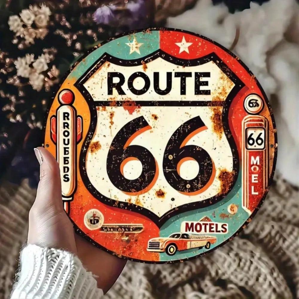 Affiche Métallique Vintage Route 66, Décoration Murale pour Salon