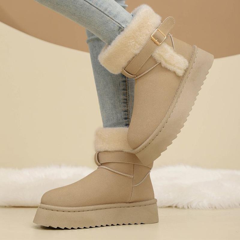 Bottes de Neige Détor à Sangle de Cheville Mode pour Femmes Hiver Chic Daim Synthétique Plateforme Bottes de Neige Femme Antidérapantes Chaudes Bottines en Peluche Mujer