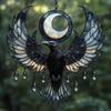 Crescent Moon Raven Suncatcher Gothic Acrylic Crow Sun Catcher Bohemian Window Hanging Decoration for Home Wall Porch