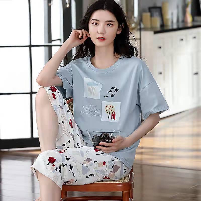 Women's Summer Short-sleeved Seven Pants Homewear Two-piece Suit