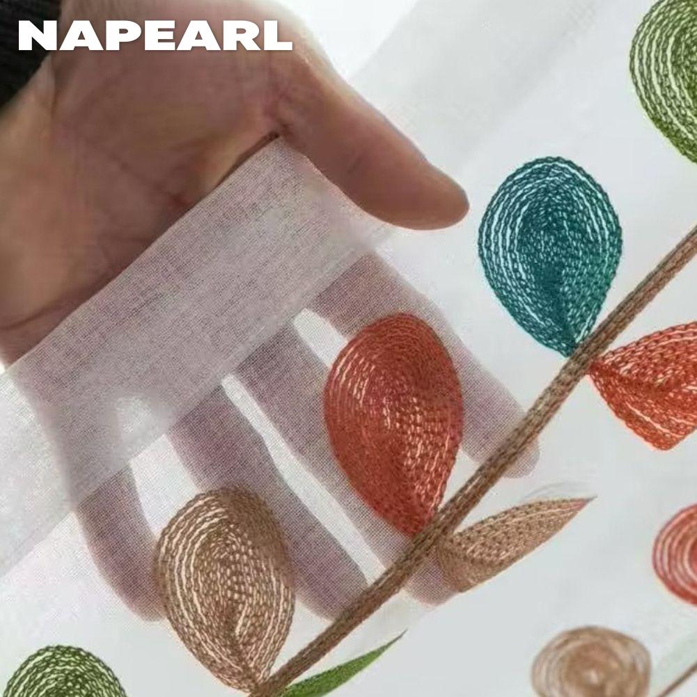 1PC NAPEARL Plain Embroidery Short Curtain Tassel Edge Partition Curtain for Kitchen Living Room Bedroom Cupboard Home Decor