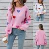 Suéter feminino de inverno Love Valentine's Day, gola redonda, suéter de coração de pêssego