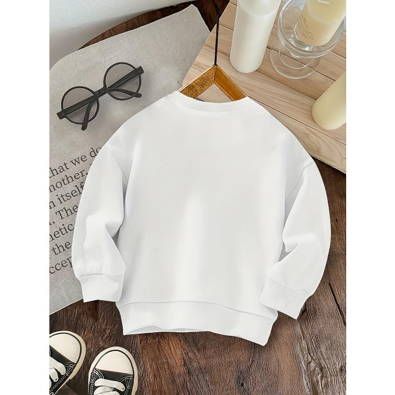 Europeiska storlekar Barn Halloween Spöke och Fladdermus Tryck Långärmad Rund Hals Sweatshirt, Casual Stickad Topp, Normal Längd, Hela Säsongen Mode Sweatshirt