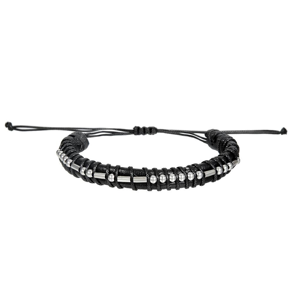 Morse Code Leather Bracelet With Stainless Steel Charms For Couples And Gift Giving