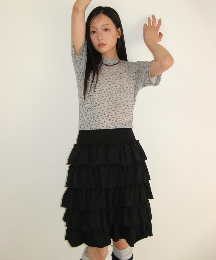 Ronron Cancan Tiered Midi Skirt Black