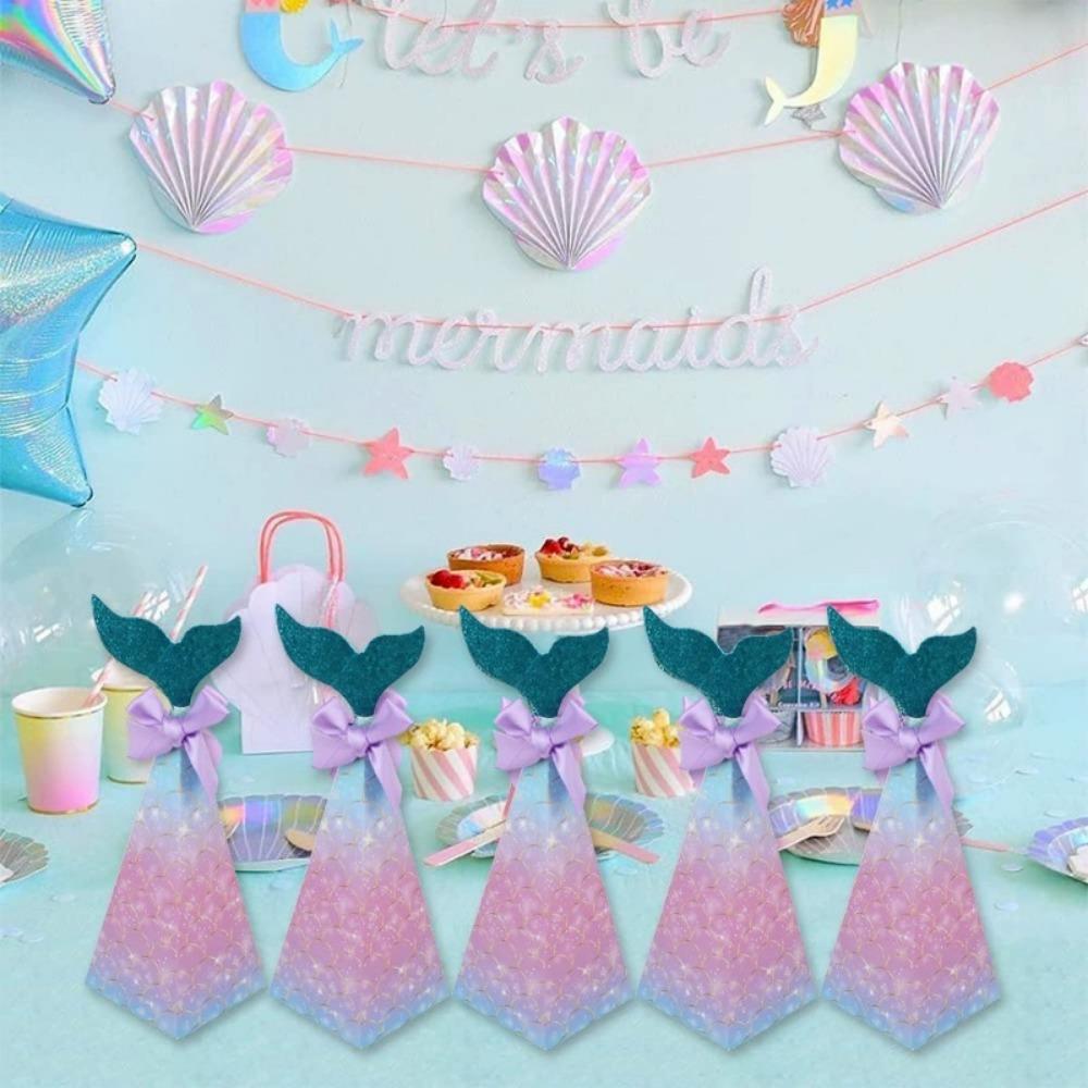 10 Stück Geschenktüten mit Dankeschön-Aufklebern Meerjungfrau Party Boxen Gastgeschenke Meerjungfrau für Kinder Geburtstag Babyparty Unter dem Meer Meerjungfrau Party Dekorationen