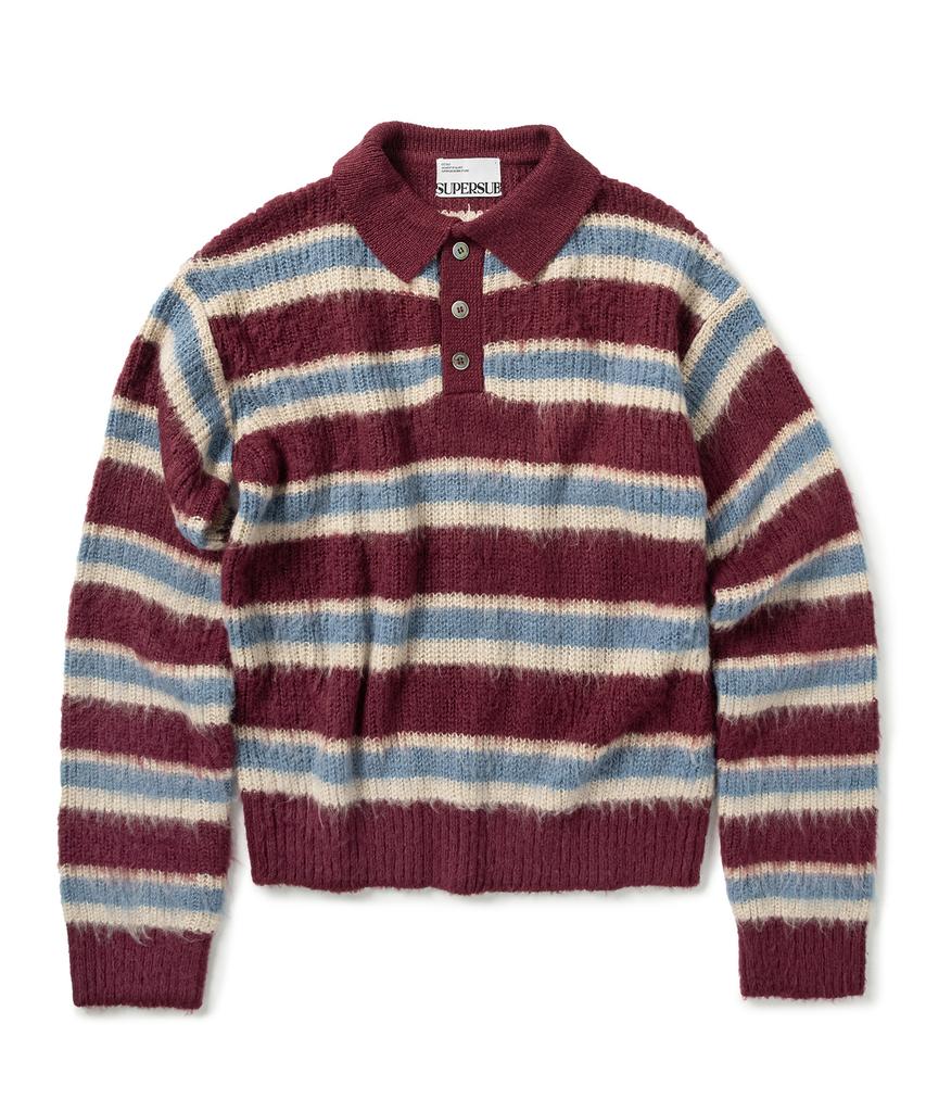 SUPERSUB Brushed Stripe Collar Knit - Burgundy