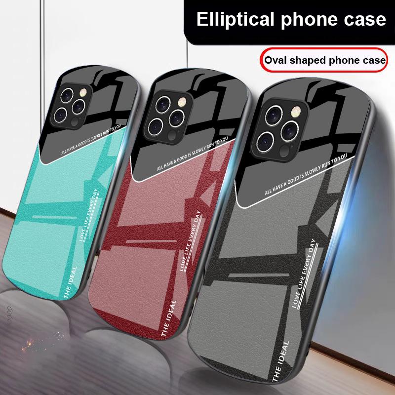 Kožený mřížkový prvek pro iPhone 16 Pro Max 15 Pro 14 13 12 Mini 11 XS Max XR 7 8 Plus SE 2022 Eliptické skleněné pouzdro na telefon