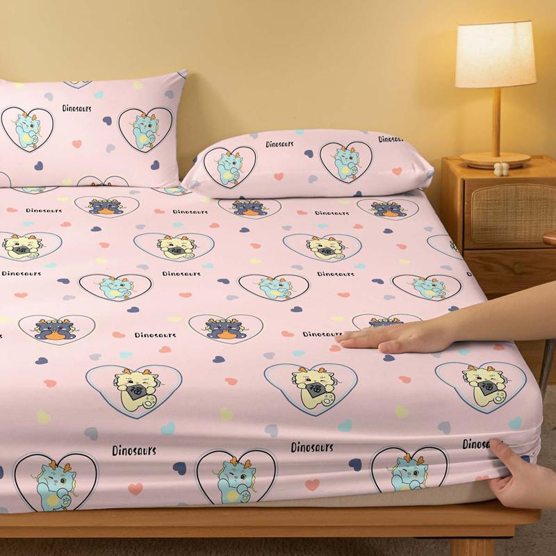 Cartoon 1 Cute Animals Dinosaur Printed Matte Fitted Sheet, Bedroom Printed Bed Cover, Bedding Excluding Pillowcases