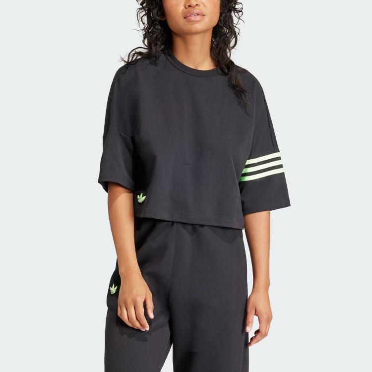 adidas Koszulka sportowa z krótkim rękawem Originals Three Stripe Color Block o luźnym kroju z obniżonymi ramionami Damskie T-shirty Czarny IU2499