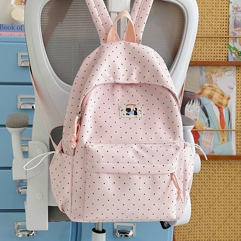 Schoolbag small fresh polka dot backpack female primary school students lightweight schoolbag simple junior high school student schoolbag ins niche