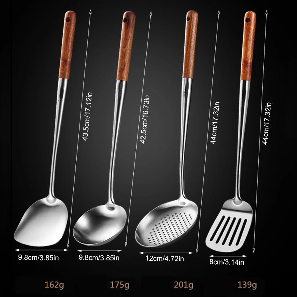 4Pcs Stainless Steel Spatula Spoon Wood Handle Cooking Shovel Ladle Kitchen Utensils Baking Cooking Tools Kitchenware Cookware