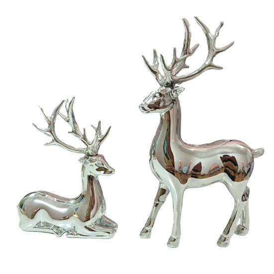 1 Pereche Crăciun Galvanizare Statuie Ren Aurie În Picioare Așezat Figurine Elan Sculptură Căprioară Ornament Decor Birou Acasă Desktop