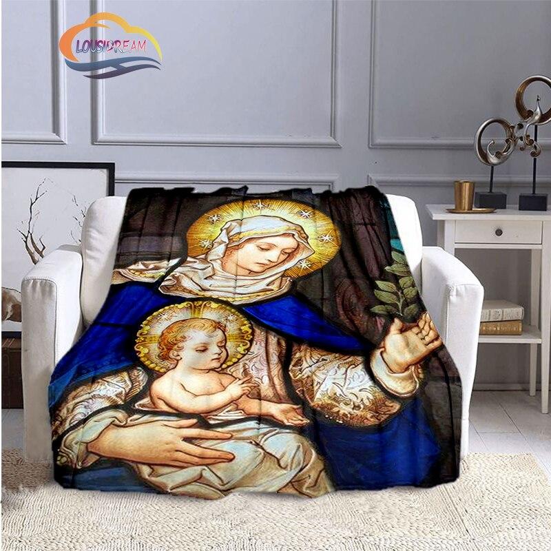 3D Printing Christ Blankets Blessed Virgin Mary Fashion Flannel Cashmere Blankets Fashion Religion Soft Bedspread Sofa Blankets