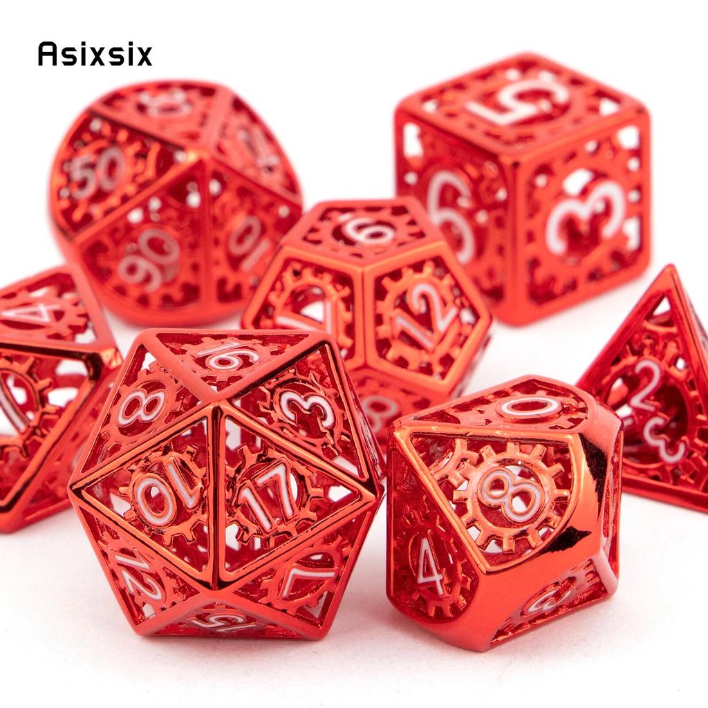 7 ks Červená bílá Ozubené kolo Kovové kostky Duté kovové mnohostěnné kostky Vhodné pro RPG stolní karetní hru