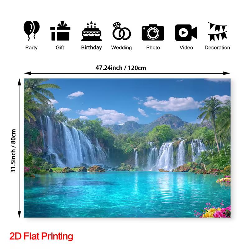 2D Bright Green Jungle Falls Background for Hawaiian Luau Birthday Party Decoration