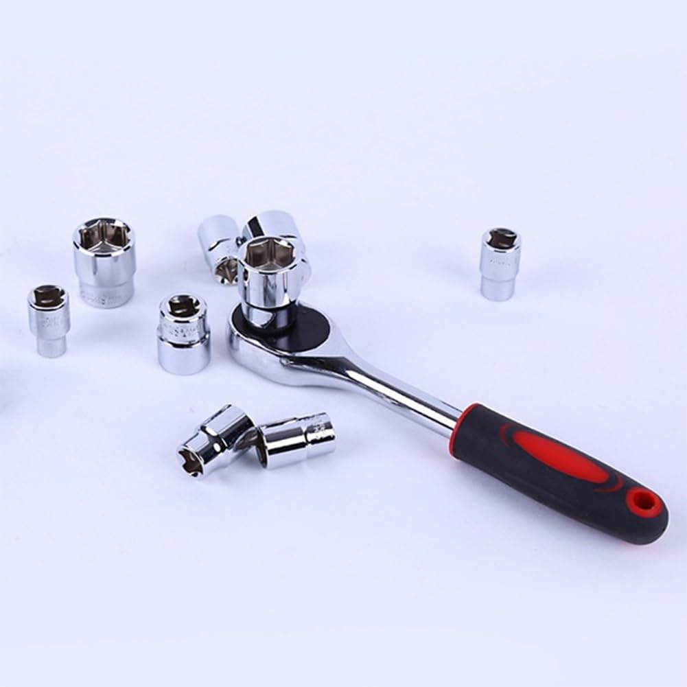 1/4” Ratchet Socket Wrench Set, Mechanic Tool Kit and Sockets Set with Quick Release Reversible Ratchet Handle and Extension Bar, 12 Pcs Set