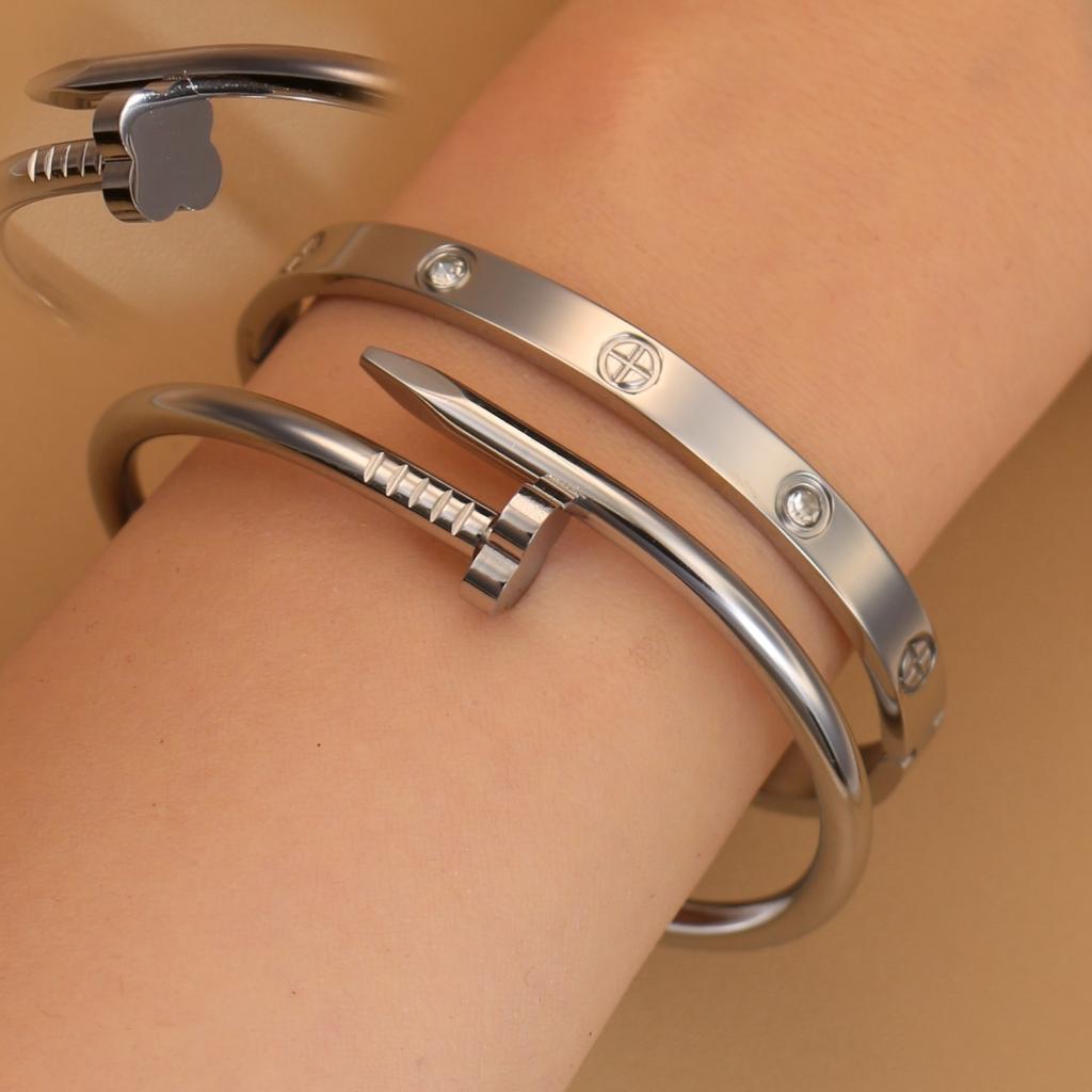 Heißer Verkauf Herzförmig Zirkon Edelstahl Goldfarbe 2-in-1 Armband Damenschmuck Großhandel Geschenk Armreifen