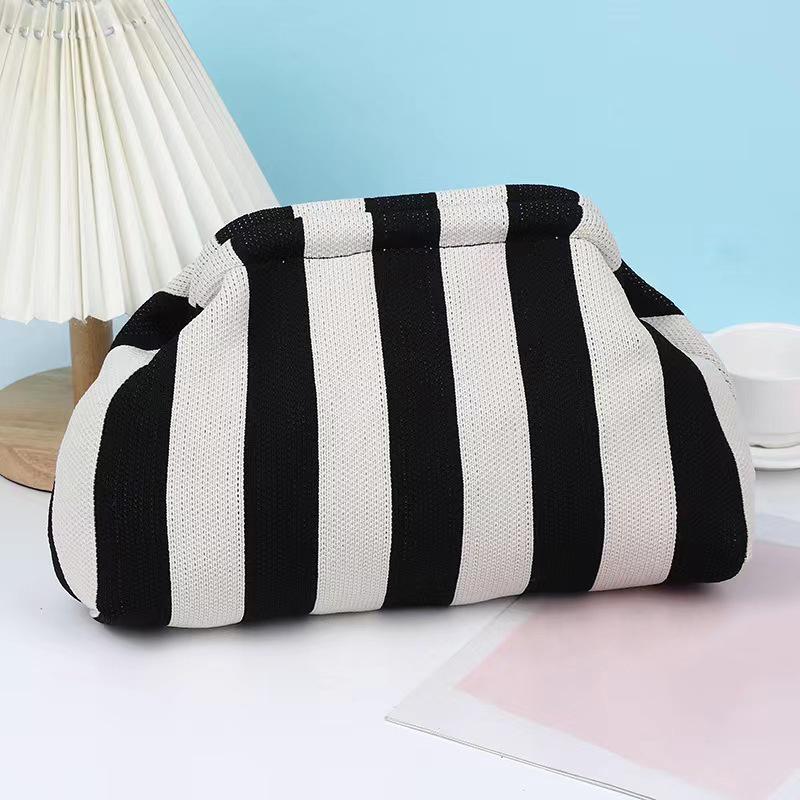 Summer Beach Clutch Bag for Women Woven Crochet Handbags Purses Knitting Dumpling Clutch Ruched Cloud Casual Colorblock Bag KTY
