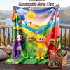 Teletubbies Flannel Blanket, Personalized Custom Name Text, Soft Warm Plush Throw Blanket For Gift