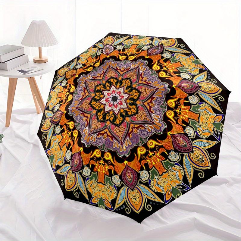 1pc Mandala Patterns Automatic Open/Close Umbrella with One Touch Button,, Windproof Design   Lightweight Portable Umbrella for Women & Men6084