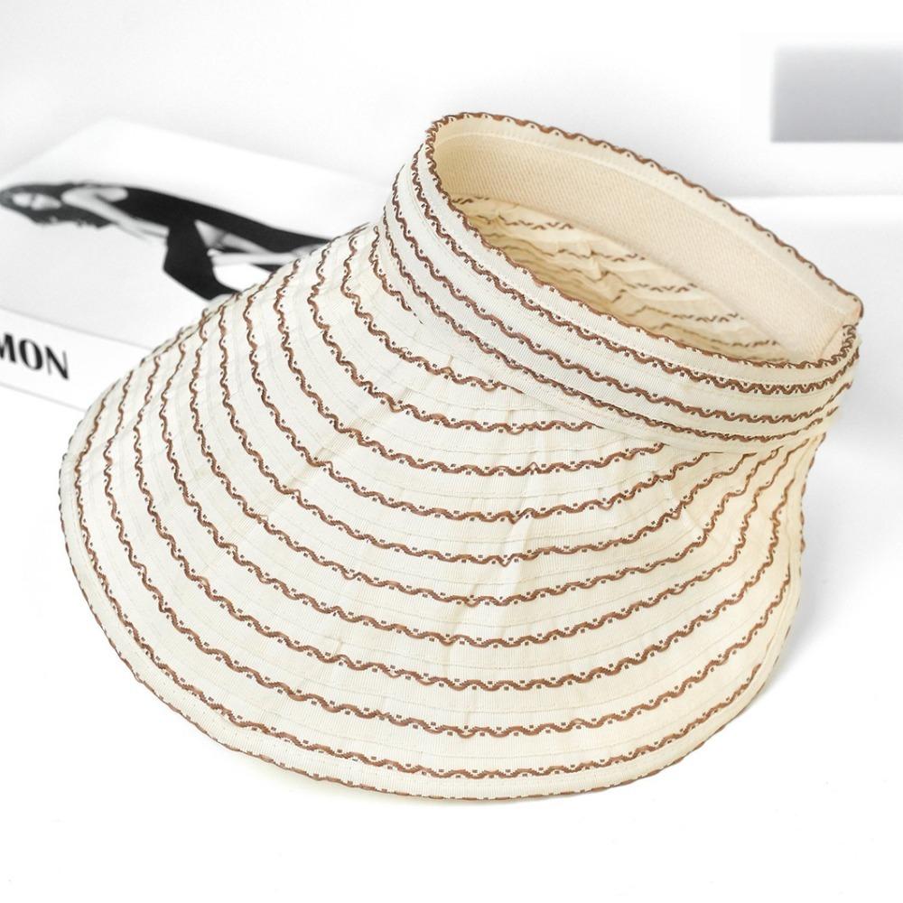 Wide Brim Women'S Stripe Sun Hat Empty Top Folding Headband Sun Visor Hat Uv Protection Quick-Drying Bucket Hat Summer Outdoor