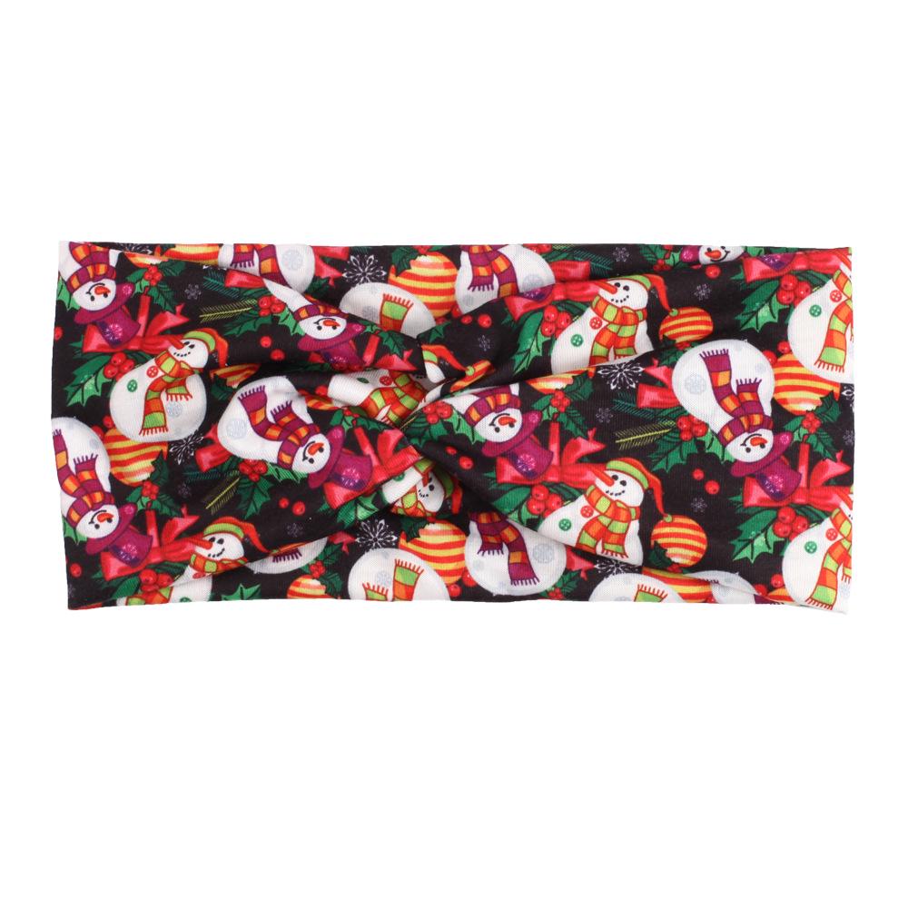 Santa Claus & Snowman Christmas Headband with Bells, Antlers, and Candy Cane Pattern - Knotted Elastic Design