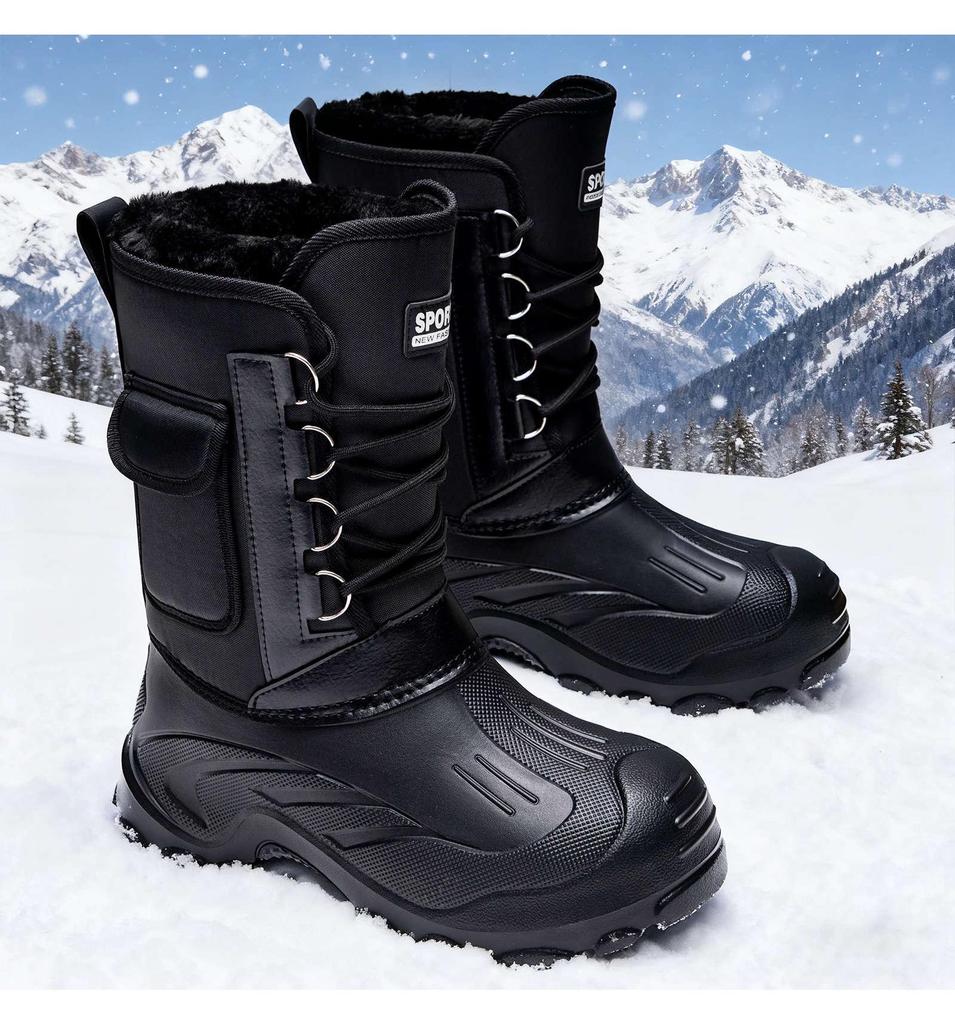Herren High-Top Baumwoll-Schneestiefel – Neuer Winterstil, Mit Samt gefüttert, Wasserdicht, Rutschfest, Zum Hineinschlüpfen.
