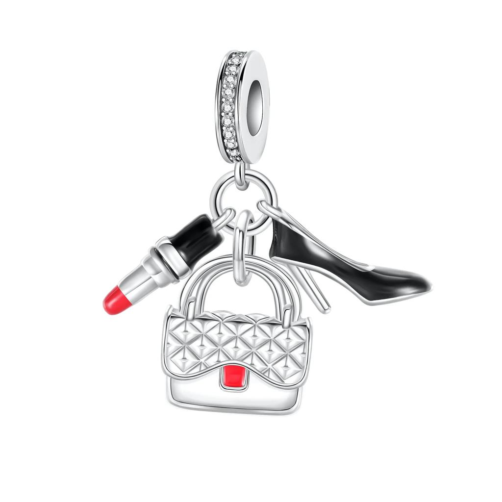 Romantische Kupfer Metall Lippenstift Schuhe Tasche Anhänger Perlen Komponenten Rucksack Perlen Komponenten Anhänger Perlen Komponente Kompatibel Mit Damen Armband Hoch